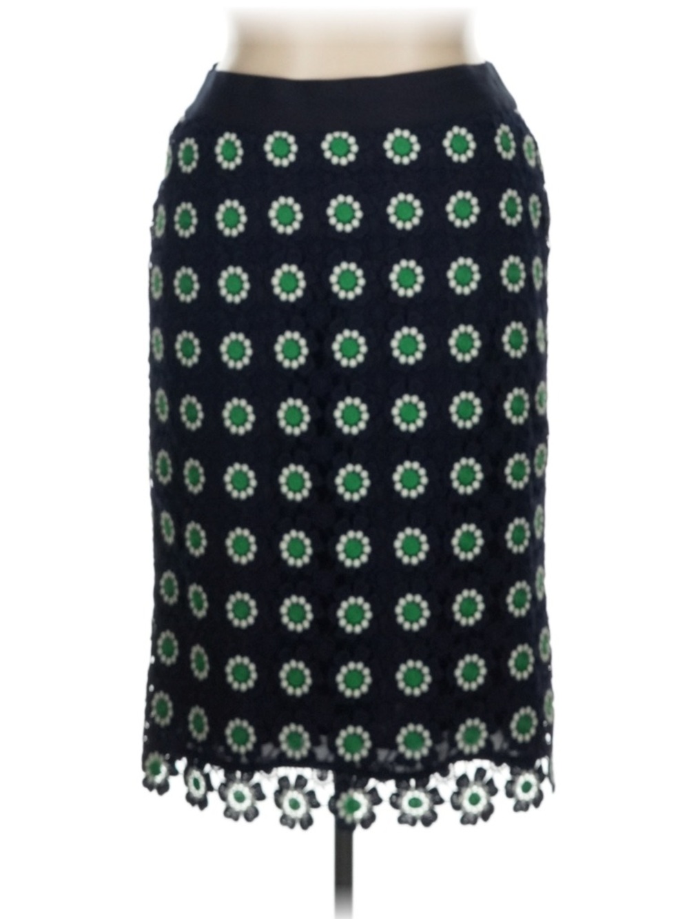 J. Crew Black Pencil Skirt with Green and White Floral Eyelet
